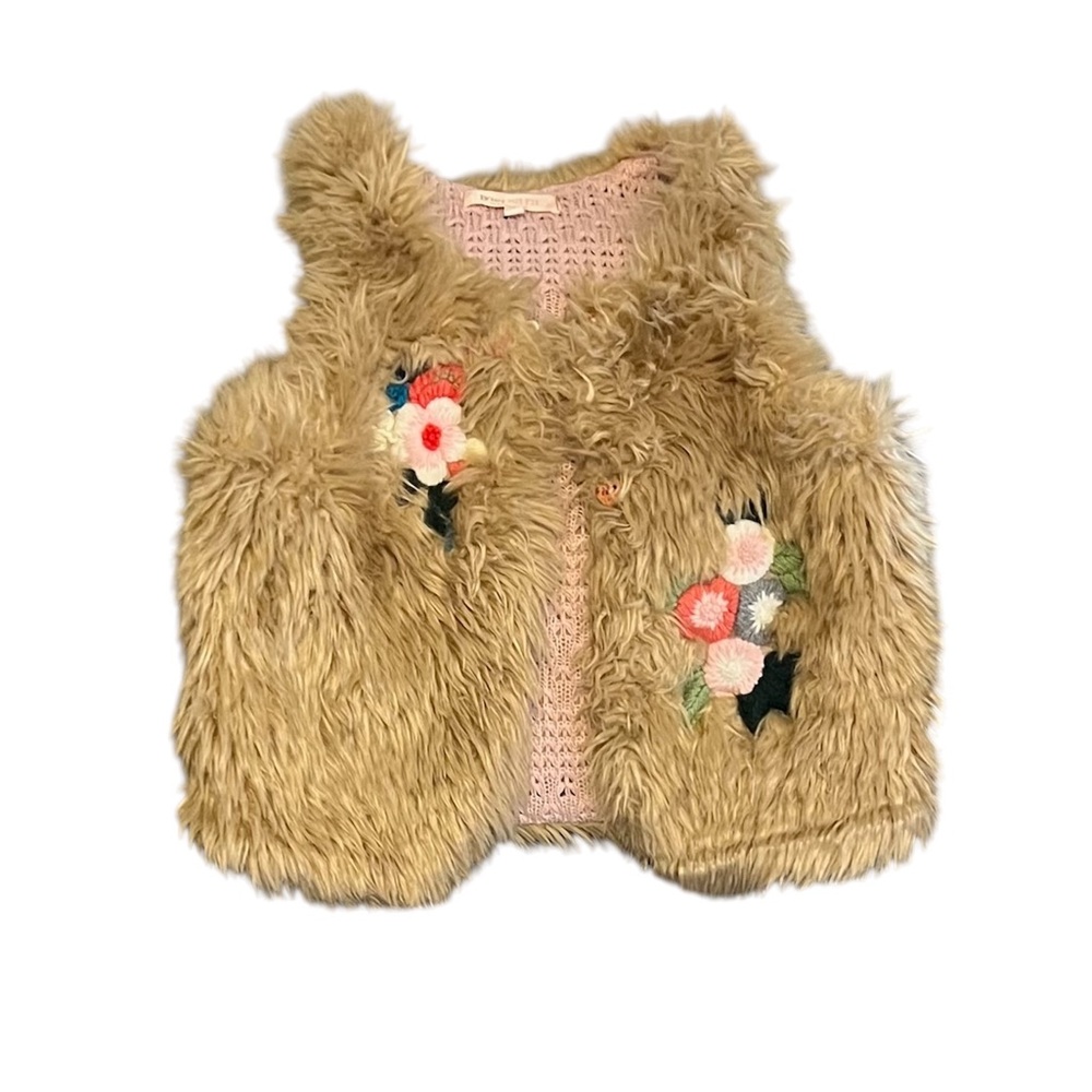 Baby Sara by Sara Sara Floral Embroidered Faux Fur Vest Size 6 Preloved